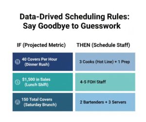 A reference table showing how to schedule staff based on specific sales targets and cover counts instead of intuition