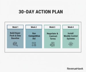 A RevenueHawk 30-day execution plan for negotiating and locking in better restaurant supplier pricing.