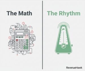 RevenueHawk infographic showing that restaurant food cost is a rhythm problem, not a math problem.